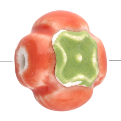 Perlina pomodoro in ceramica da 16 mm - Arancione - Verde x1