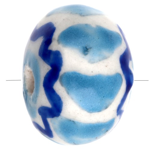Perlina tonda in ceramica 15x10,5 mm - Azzurro - Blu scuro x1