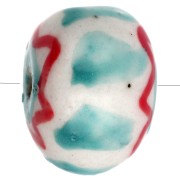Perlina rotonda in ceramica 15x10,5 mm - Turchese - Rosso x1