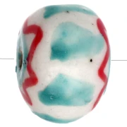 Perlina rotonda in ceramica 15x10,5 mm - Turchese - Rosso x1