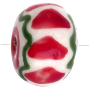 Perlina tonda in ceramica 15x10,5 mm - Rosso - Verde x1