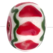 Perlina tonda in ceramica 15x10,5 mm - Rosso - Verde x1