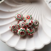 Perlina tonda in ceramica 15x10,5 mm - Rosso - Verde x1