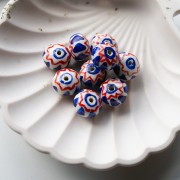 Perla rotonda in ceramica 15x10,5 mm - Blu scuro - Rosso x1