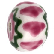 Perla rotonda in ceramica 15x10,5 mm - Rosa chiaro - Verde x1