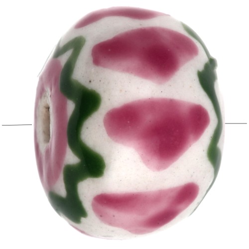 Perla rotonda in ceramica 15x10,5 mm - Rosa chiaro - Verde x1