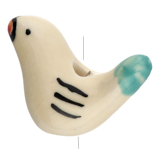 Perlina uccello in ceramica 15x21 mm - Beige - Turchese x1