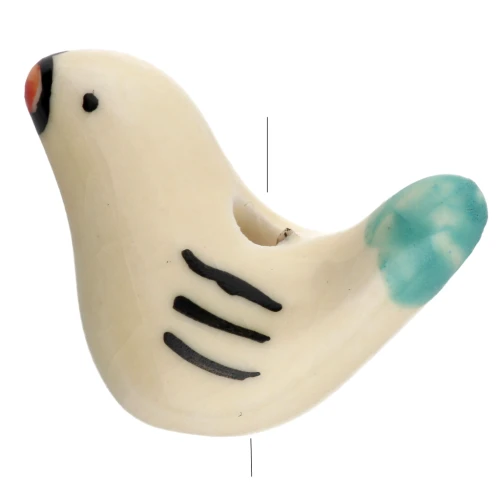 Perlina uccello in ceramica 15x21 mm - Beige - Turchese x1