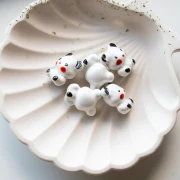 Perlina orsetto in ceramica 19,5x16 mm - Bianco - Nero x1