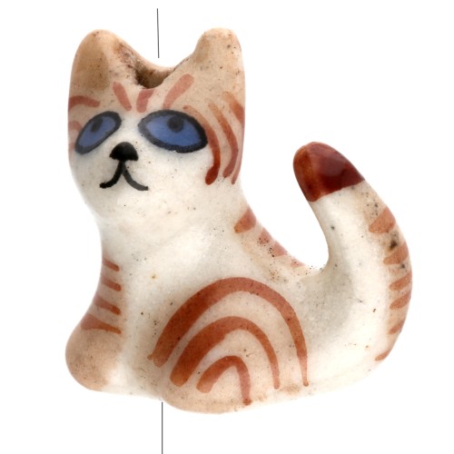 Perla di gatto in ceramica 16x15 mm - Tabby marrone x1