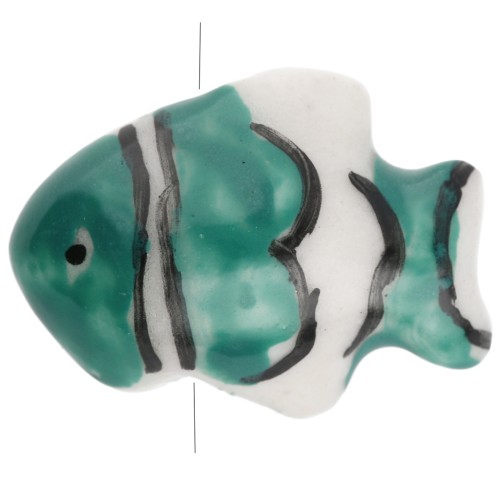 13x17,5 mm Perlina di pesce pagliaccio in ceramica - Verde scuro - Bianco x1