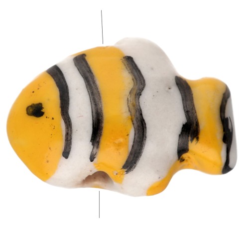 Perlina pesce pagliaccio in ceramica 13x17,5 mm - Giallo - Bianco x1