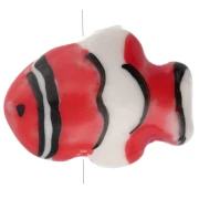 Perlina pesce pagliaccio in ceramica 13x17,5 mm - Rosso - Bianco x1