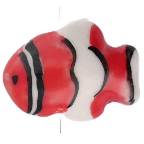 Perlina pesce pagliaccio in ceramica 13x17,5 mm - Rosso - Bianco x1