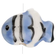 Perlina pesce pagliaccio in ceramica 13x17,5 mm - Blu - Bianco x1