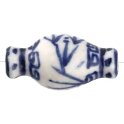 Vaso di perle in ceramica 14x27 mm - Bianco - Blu x1