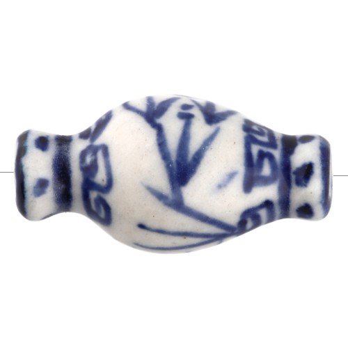 Vaso di perle in ceramica 14x27 mm - Bianco - Blu x1