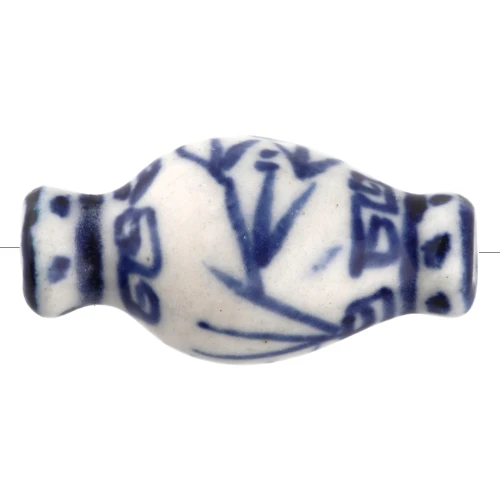 Vaso di perle in ceramica 14x27 mm - Bianco - Blu x1