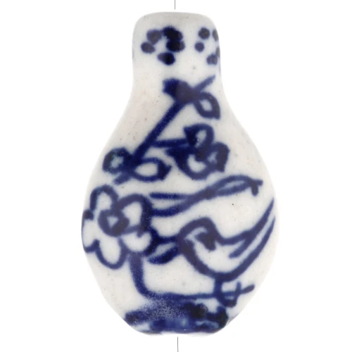 Vaso di perle in ceramica 27x17 mm - Motivo metro - Bianco - Blu x1