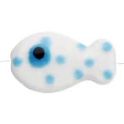 Perle di pesce in ceramica 11x19,5 mm - Bianco con puntini blu cielo x1