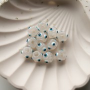 Cubo di resina 8 mm - motivo occhio in rilievo - Trasparente - Bianco - Blu x1