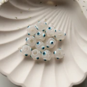 Cubo di resina 8 mm - motivo occhio in rilievo - Trasparente - Bianco - Blu x1