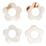 Perla a forma di fiore scavata da 15 mm in madreperla - Naturale x4