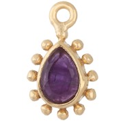 Ametista - Ciondolo a forma di goccia 13x8 mm con palline - Dorato con oro fino - Ametista x1 Ciondolo a forma di goccia 13x8 mm con palline - Dorato con oro fino - Ametista x1