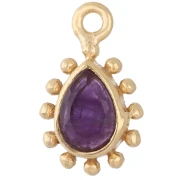 Ciondolo a forma di goccia 13x8 mm con palline - Dorato con oro fino - Ametista x1