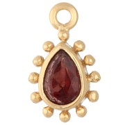 Granate - Ciondolo a forma di goccia 13x8 mm con palline - Dorato con oro fino - Granato x1 Ciondolo a forma di goccia 13x8 mm con palline - Dorato con oro fino - Granato x1
