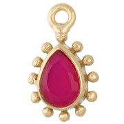 Calcedonio rosa - Ciondolo a goccia 13x8 mm con palline - Dorato con oro fino - Calcedonio rosa x1 Ciondolo a goccia 13x8 mm con palline - Dorato con oro fino - Calcedonio rosa x1