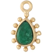 Ciondolo a forma di goccia 13x8 mm con palline - Dorato con oro fino - Imitazione smeraldo