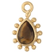 Occhio di tigre - Ciondolo a goccia 13x8 mm con palline - Dorato con oro fino - Occhio di tigre x1 Ciondolo a goccia 13x8 mm con palline - Dorato con oro fino - Occhio di tigre x1