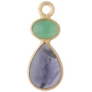 Iolite - Pendente geometrico 20x8 mm - Dorato con oro fino - Iolite - Crisoprasio x1 Pendente geometrico 20x8 mm - Dorato con oro fino - Iolite - Crisoprasio x1