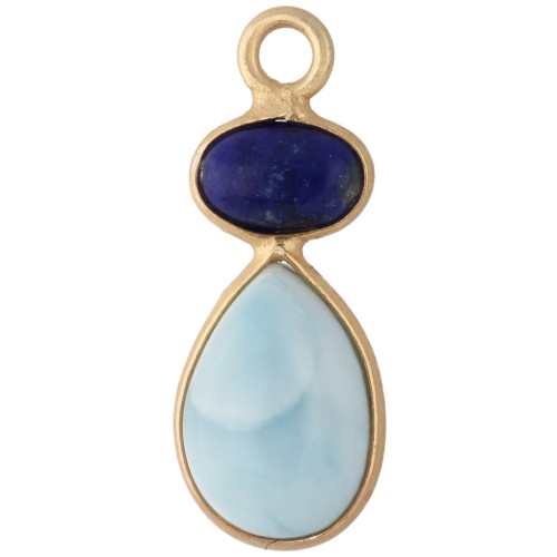 Pendente geometrico 20x8 mm - Dorato con oro fino - Larimar - Lapislazzuli x1
