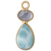 Pendente geometrico 20x8 mm - Dorato con oro fino - Larimar - Tanzanite x1