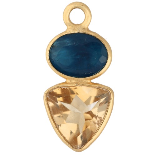 Ciondolo geometrico 19x9 mm - Dorato con oro fino - Apatite - Citrino x1
