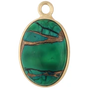 Ciondolo ovale 18x11 mm in pietra semipreziosa - Turchese Oyster verde scuro x1