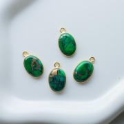 Ciondolo ovale 18x11 mm in pietra semipreziosa - Turchese Oyster verde scuro x1