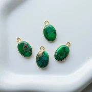 Ciondolo ovale 18x11 mm in pietra semipreziosa - Turchese Oyster verde scuro x1