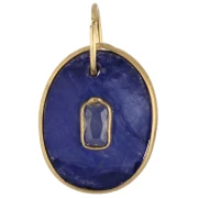 Ciondolo ovale 18x13 mm con pietra semipreziosa e zirconi - Dorato con oro fino - Lapislazzuli x1