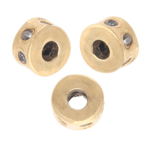 Perla a disco 5x3 mm con ossidi di zirconio - Dorato con oro fino - Crystal x1