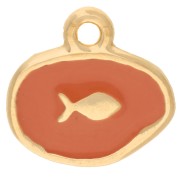 Charm ovale irregolare 13 mm - Motivo pesce - Dorato in oro fino - Salmone x1