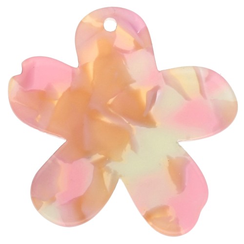 Ciondolo a forma di fiore in acetato 32x30 mm - Rosa marmorizzato - Arancione - Verde x1