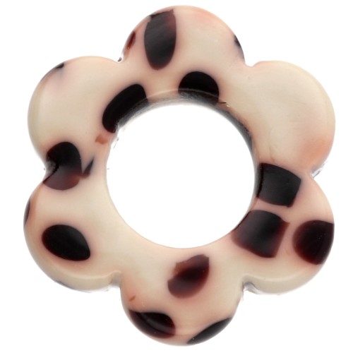 Ciondolo a forma di fiore in acetato da 14 mm - Marrone screziato - Crema x1
