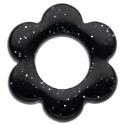 Ciondolo a fiore in acrilico da 14 mm - Glitter nero x1