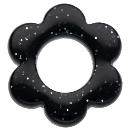 Ciondolo a fiore in acrilico da 14 mm - Glitter nero x1
