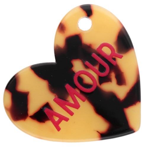 Ciondolo a cuore 39x45 mm in acetato - Love - Marrone tartaruga - Nero - Rosso