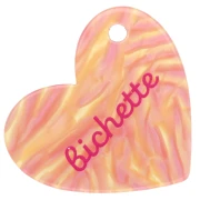 Ciondolo a cuore 39x45 mm in acetato - Bichette - Rosa marmorizzato - Giallo - Rosa intenso x1