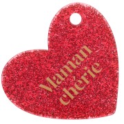 Ciondolo a forma di cuore 39x45 mm in acrilico - Mommy Dearest - Glitter rosso - Oro x1